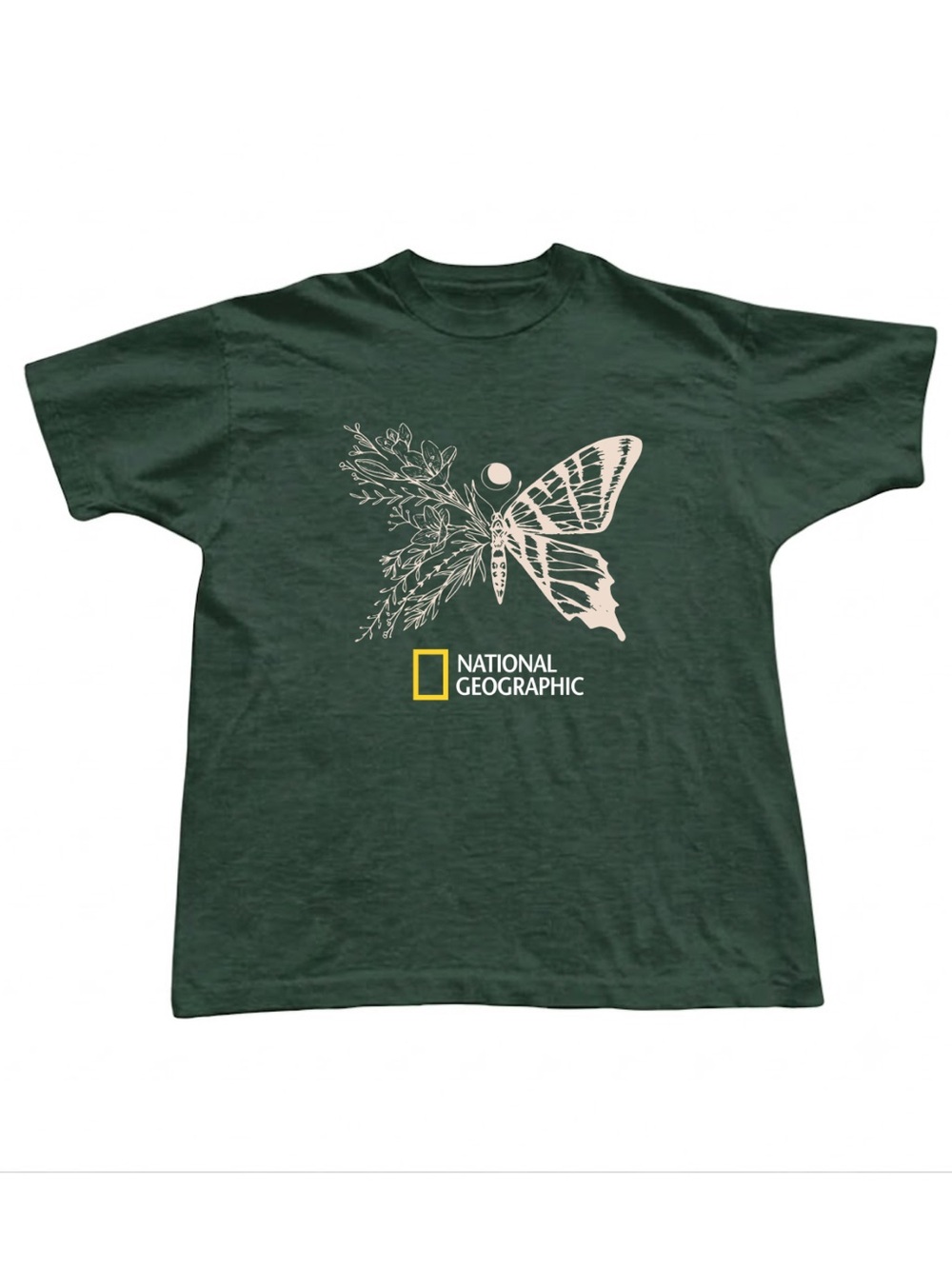 Gildan National Geographic Dark Green Butterfly Graphic T-Shirt